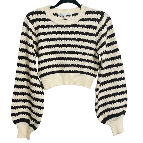 Altar'd State Cropped Sweater Sz XS Cream Brown Balloon Sleeves - Picture 1 of 5